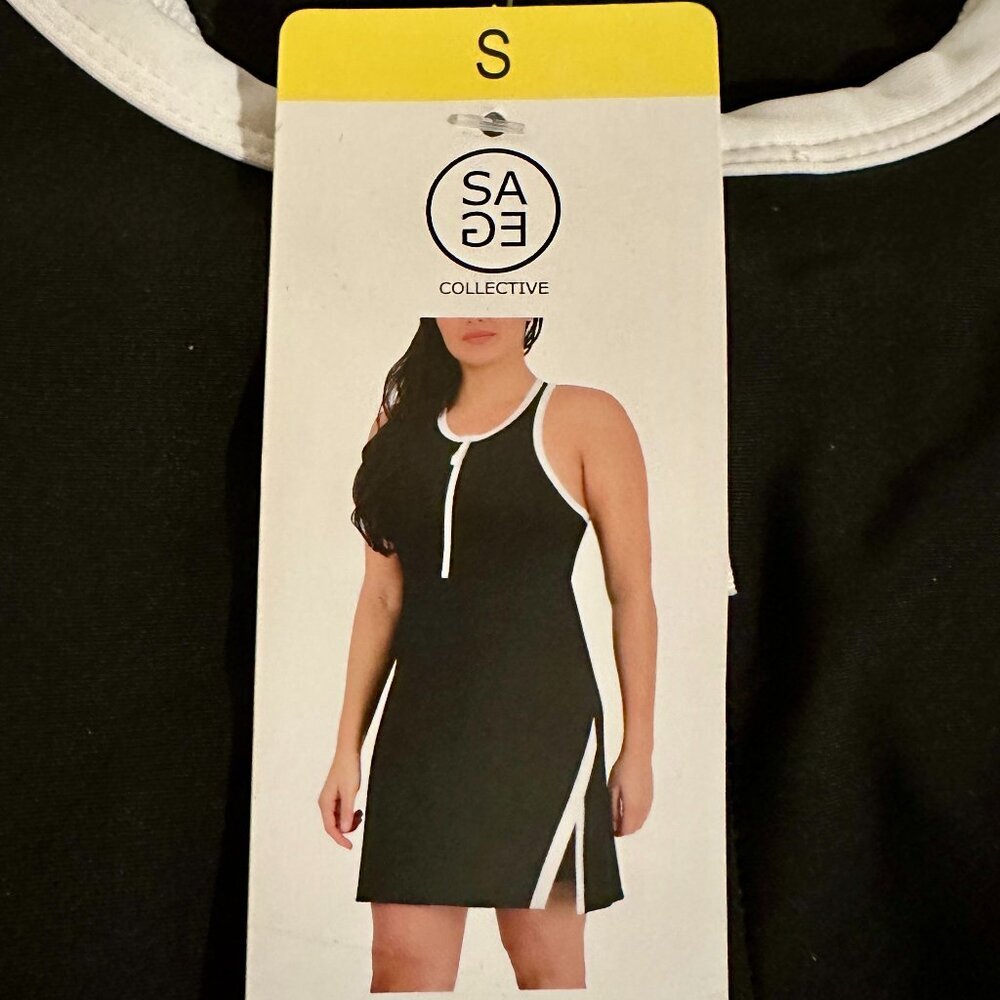 New Sage Athletic Midi Dress With Shorts Size S Black Stretch Interlock Fabric